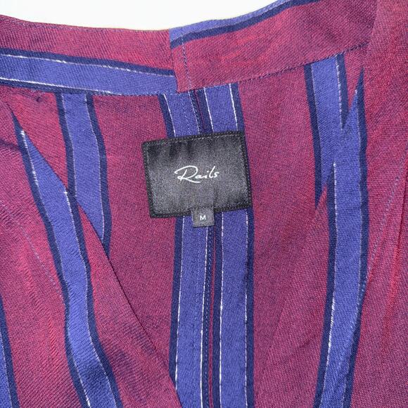 Rails Sloane Janeiro Stripe Button Down Tie Top Women’s Medium Burgundy Navy - Picture 10 of 14